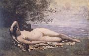 Jean Baptiste Camille  Corot Bacchante couchee au bord de la mer (mk11) oil painting artist